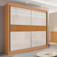 Guarda-Roupa Casal 2 Portas 6 Gavetas 100% MDF Hawai Ripado Marrom/Cinamomo/Off White Cinamomo/Off White