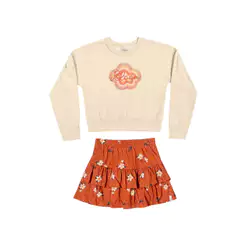Conjunto Infantil Menina Bloom Com Babados Elian Bege