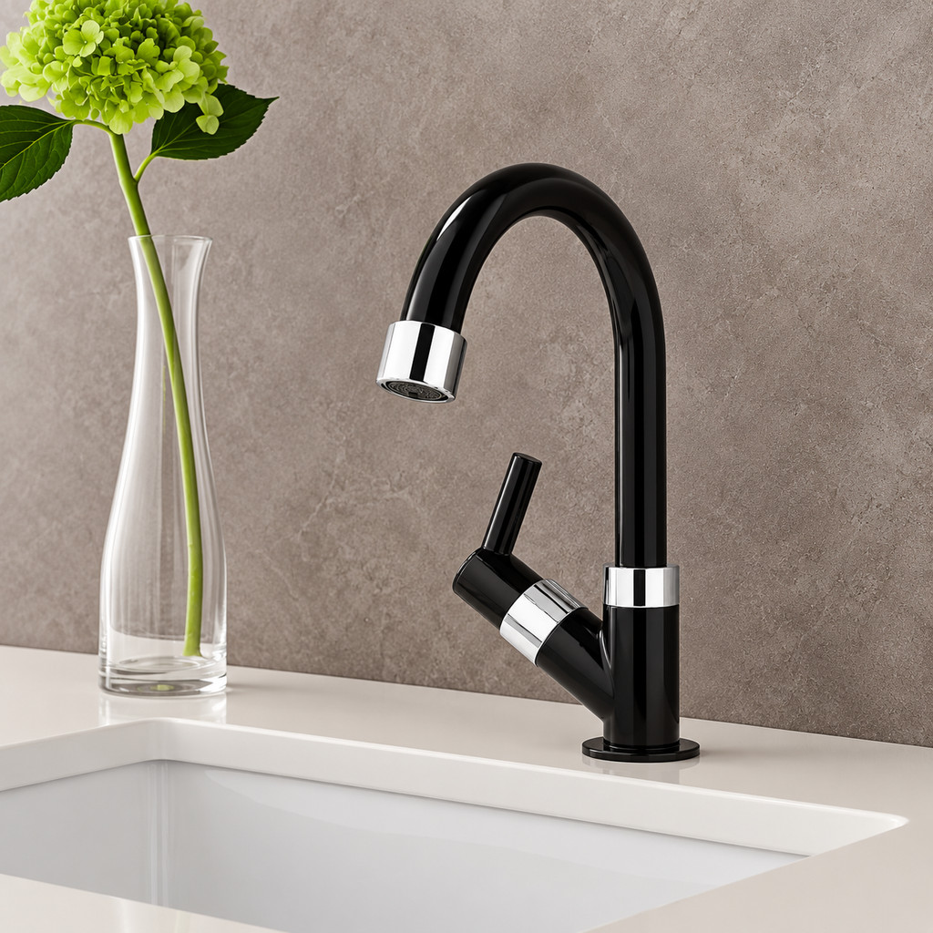 Kit Torneira para Lavatório/Banheiro + Válvula + Sifão - Preto/Black