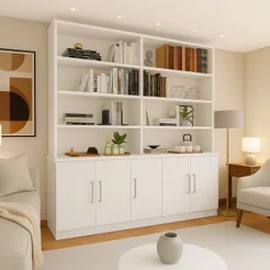 Estante Multiuso de Livros 5 Portas 8 Prateleiras 100% MDF 210CMX191CM Branco Branco
