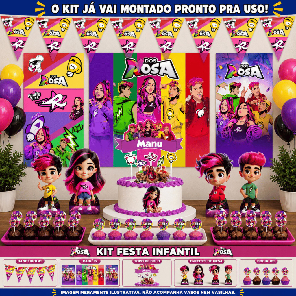 Kit Só Um Bolinho Tema Grupo dos Rosa - Emily Vick  A Festa Perfeita! - Kit Pronto Festa