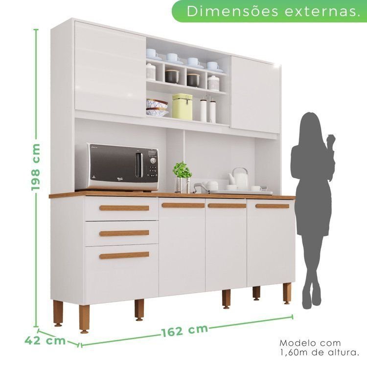 Armário para Cozinha 6 Portas 2 Gavetas Luna Plus Yescasa Branco Branco · foto 2