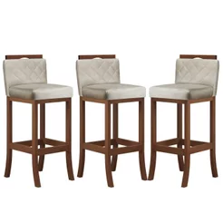 Kit com 3 Banquetas Alta com Matelassê Bege/Pinhão