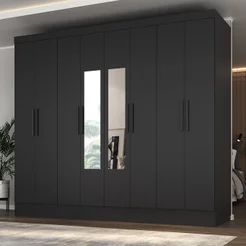 Guarda-Roupa Casal 100% MDF com Espelho 8 Portas 4 Gavetas Jatobá Yescasa Preto Preto