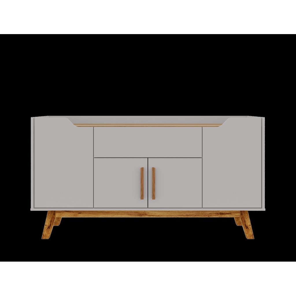 Buffet Aparador 1 Gaveta 4 Portas Retro Pés de Madeira Future Branco/Off-White/Cinamomo Off White/Cinamomo · foto 2