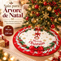 Saia Para Árvore De Natal 90cm 120cm Decoração Natalina Elegante Com Laços Vermelhos Pelúcia Macia Para Casa Sala