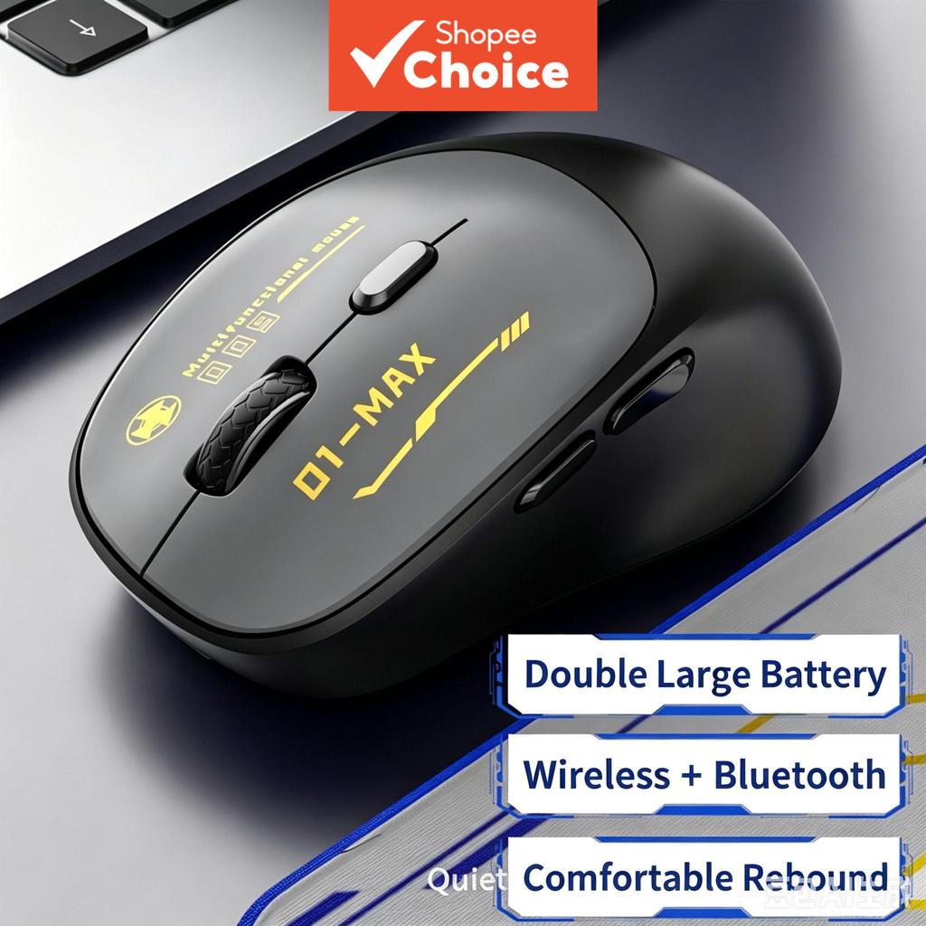 Mouse Sem Fio (Bluetooth e 2.4G) Recarregável Silencioso USB-A e Bluetooth Mouse com 6 Botões, Ampla Compatibilidade