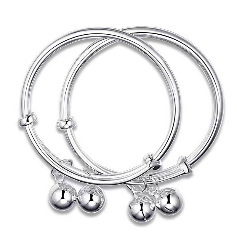 Pulseira de prata estilo sino feminina simples brilhante sólido 925 pulseira de prata joias estilo jovem pulseira de pra