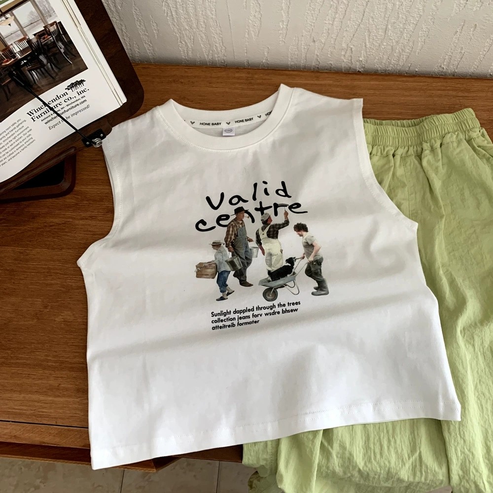Meninos sem mangas colete verão novo estilo crianças verão fino colete camiseta menino versão coreana dos desenhos anima