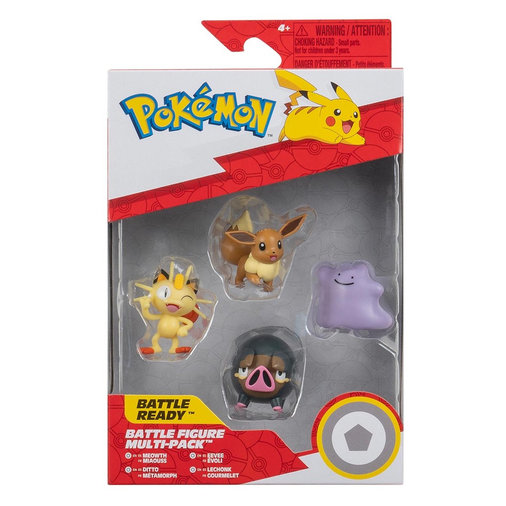 4 Bonecos Meowth, Ditto, Eevee, Lechonk - Pokémon