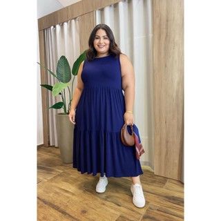 VESTIDO LONGO PLUS SIZE MALHA VISCOLYCRA TRES MARIAS CONFORTAVEL REGATA GOLA REDONDA MODA EVANGELICA em Oferta na Shopee
