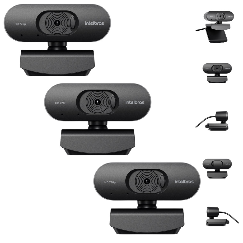 Kit 3 Webcams Intelbras CAM-HD-720p HD 720p Microfone Embutido Fecho Privacidade NF Empresa