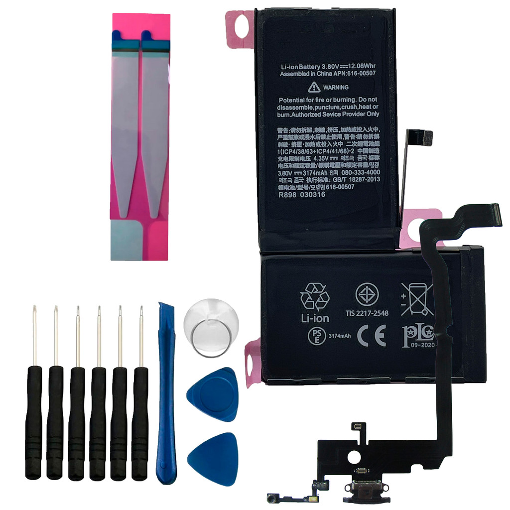 Flex de carga Dock para iPhone XS MAX + Bateria + Kit Reparo