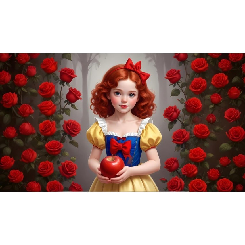 Top Painel Branca de neve ruiva jovem retangular de lona para decoração de festa de aniversário infantil. Várias medidas