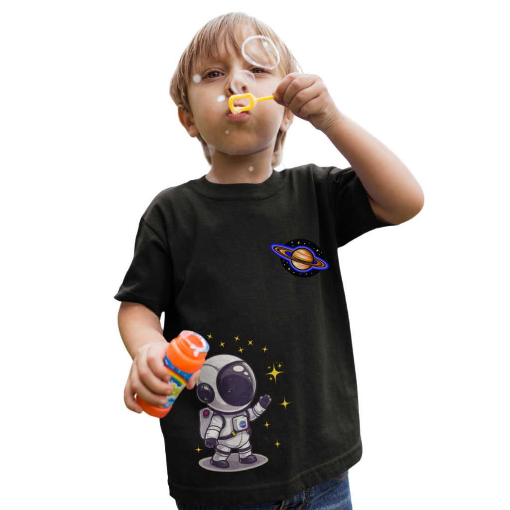 Blusa Infantil Masculina Astronauta Planeta Criança Menino Camiseta Em Algodão