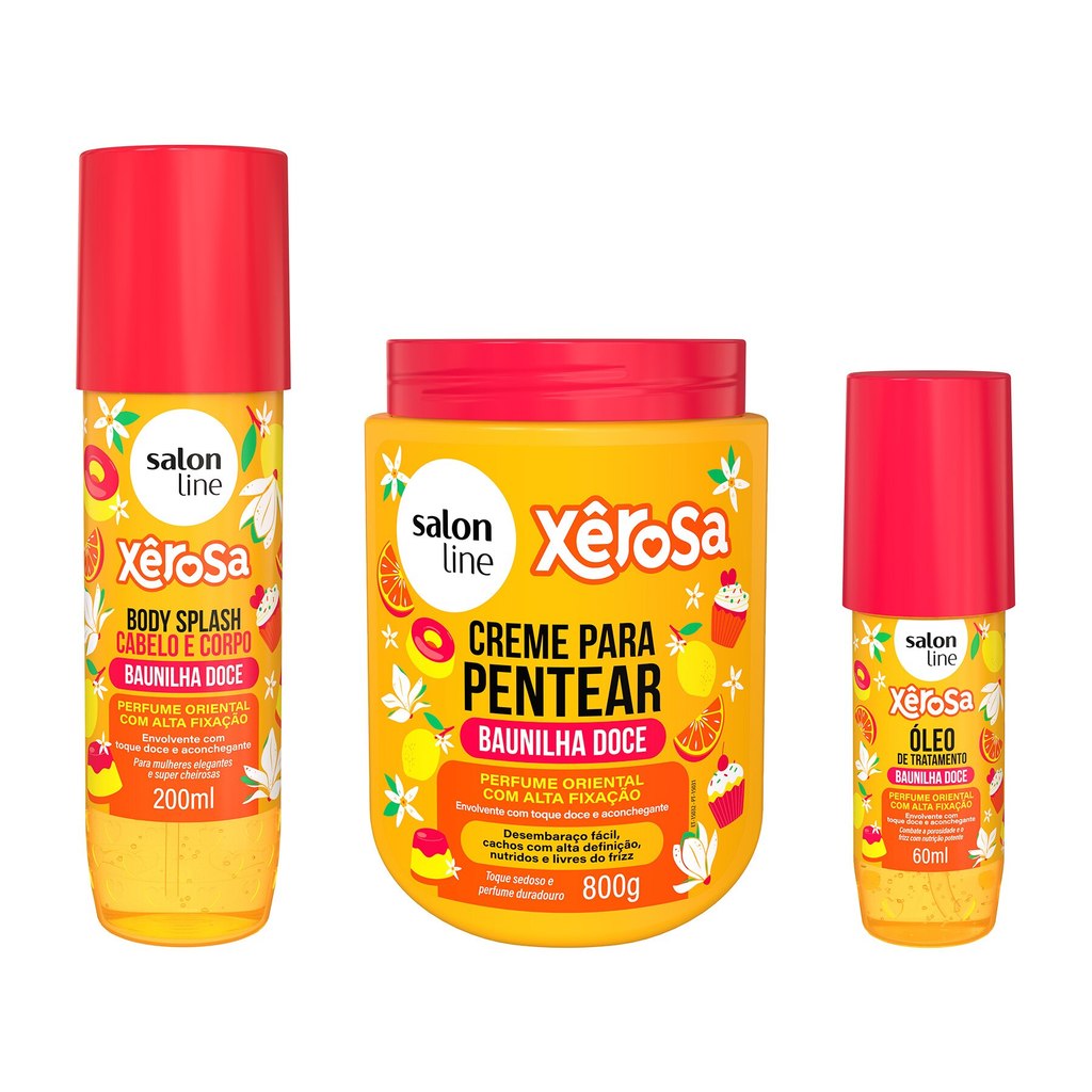 Kit Creme para Pentear + Óleo de Tratamento + Body Splash Xêrosa Baunilha Doce em Oferta na Shopee