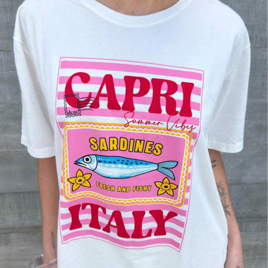 Camiseta Gola Redonda Estampa Verão 100% Algodão Fio 30.1 CAPRI ITALY T-shirt em Oferta na Shopee