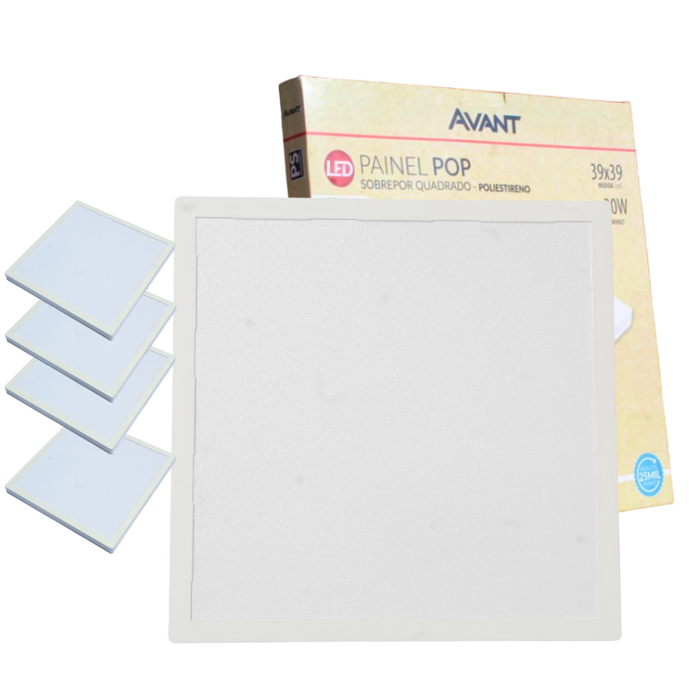 Kit 5 Luminaria de Teto Painel Plafon 30W Sobrepor Quadrado Luz Branco Frio 6500
