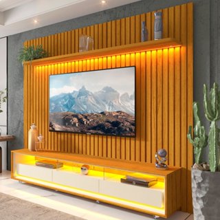 Rack com Painel para TV até 90 Polegadas LED 3 Gavetas Nobre Clean 100% MDF Naturale/Off White em Oferta na Shopee