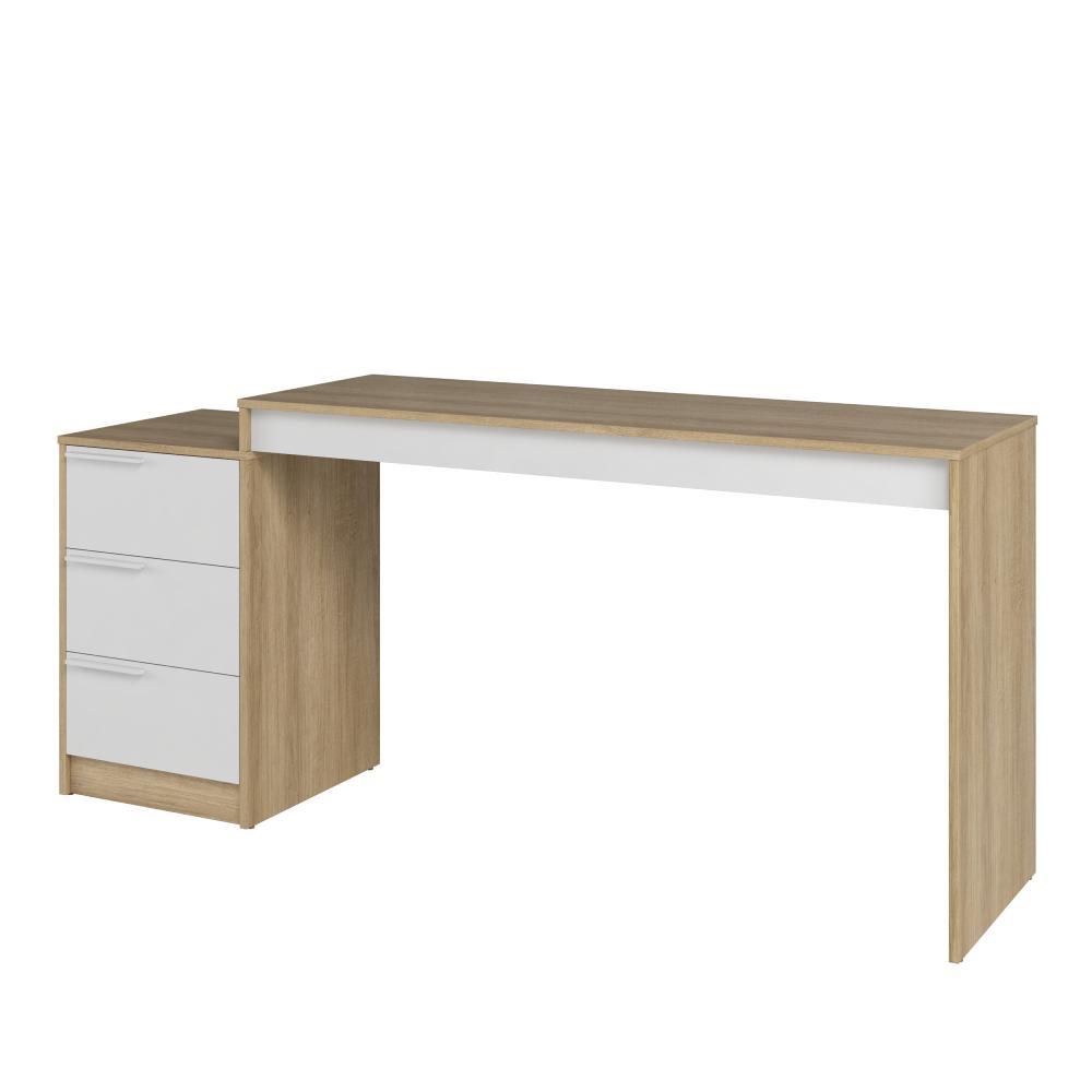 Mesa Escrivaninha Penteadeira Extensível Moderna Amadeirada 3 Gavetas Cor Mel/Branco - BRV Móveis