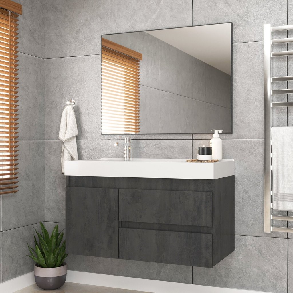 Conjunto Gabinete para Banheiro com Espelheira Califórnia 80 Carbono em Oferta na Shopee