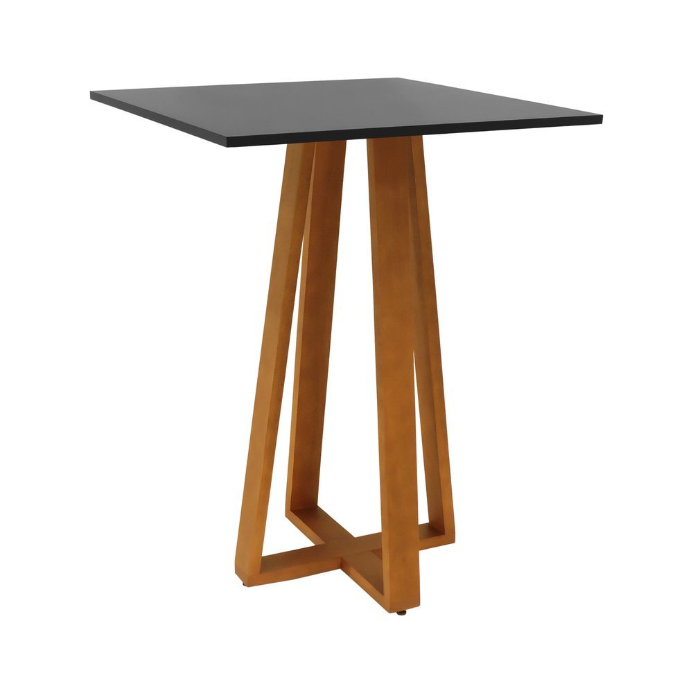 Mesa Bistrô Madri Madeira Maciça e Tampo Quadrado - Amêndoa - Tampo 80x80 Laqueado Preto