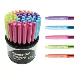 Caneta Gel Happy 0.7 Colorida - Display C/ 50 Unidades Sortidas Jocar Office Leonora - 97926
