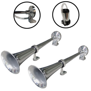 Par de Buzinas Cromadas 45cm Marítima Caminhão/Carro 12V com Compressor em Oferta na Shopee