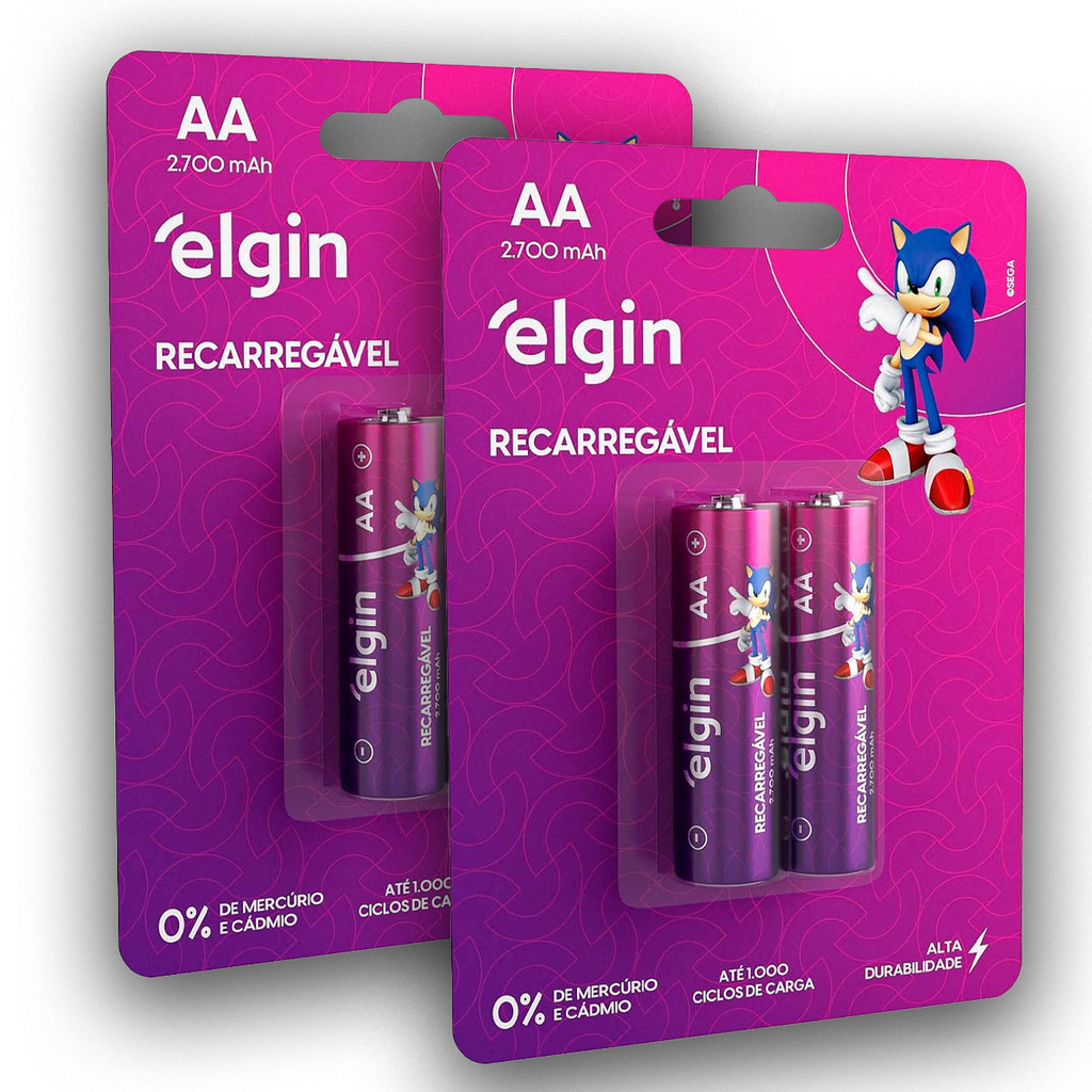 Kit 8 Pilha Recarregável Aa Elgin 2700Mah 4 Cartelas 2 Unidades