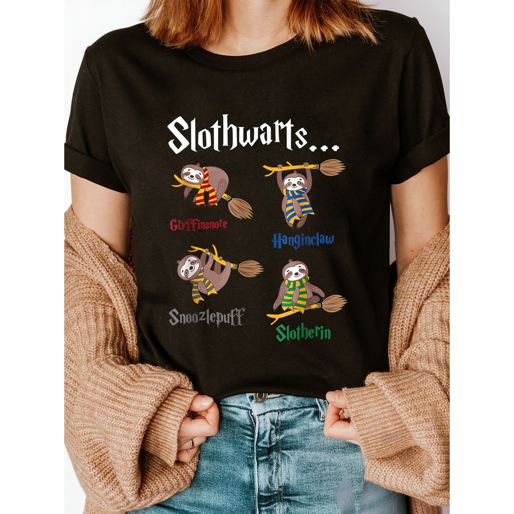 Camiseta Feminina Harry Slothwarts Bicho Preguiça Aniversário Engraçado Estampada Confortável Divertida Fofa Moda Casual