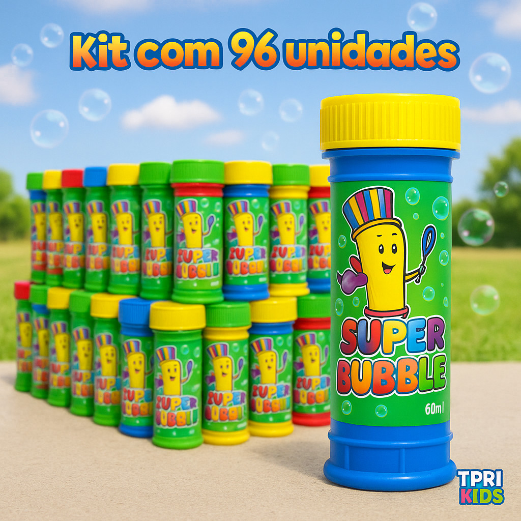 Kit 96 Bolha de Sabão Brinquedo Infantil Lembrancinha Festa Aniversário Brinde Escolar Junina Top