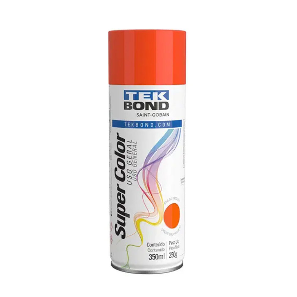 Tinta spray aerossol Super Color Laranja brilhante 350ml Tekbond