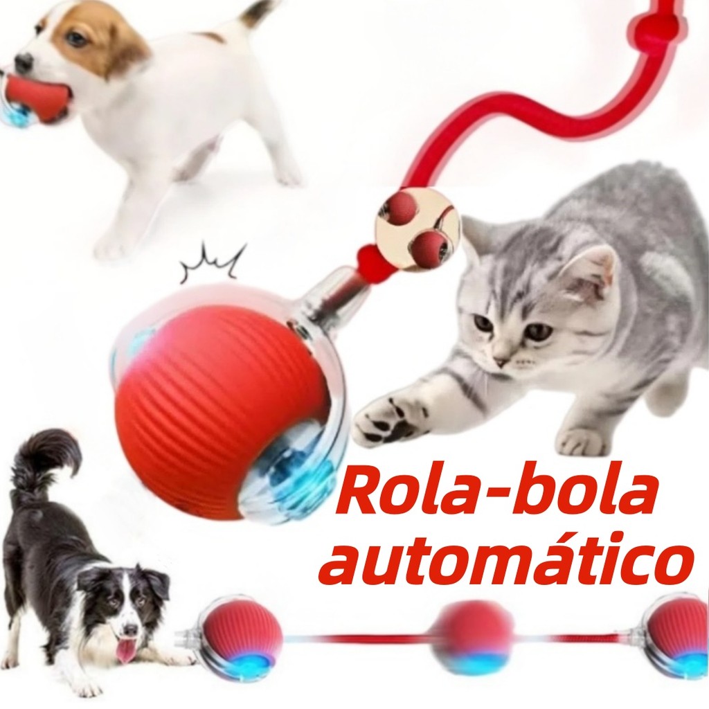 Bola Automática Interativa com Rabo e Luz LED Recarregável, Brinquedo para Entreter Gatos e Cães Sozinhos em Casa