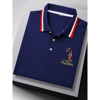 Primavera verão marca High-End de manga curta camiseta masculina lapela puro algodão roupas superiores Paul bordado meia