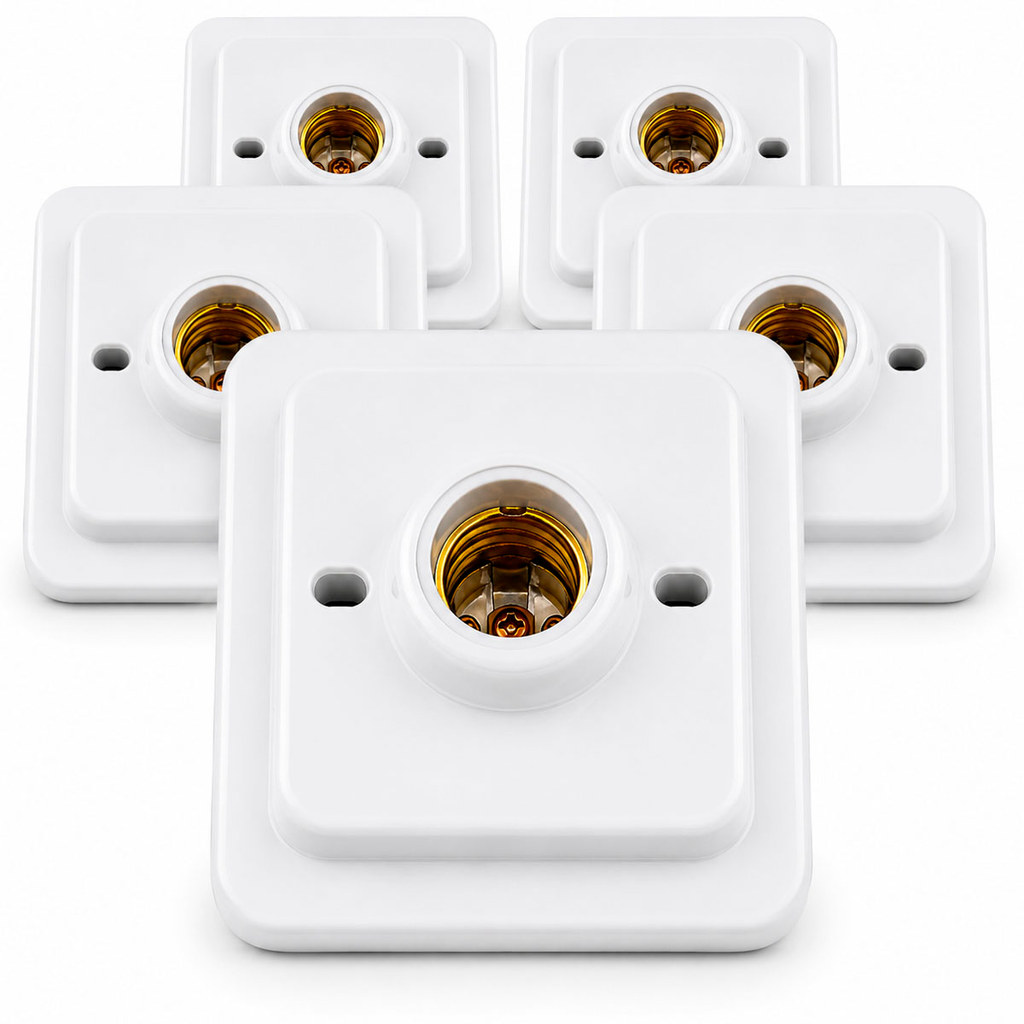 Kit 5 / 10 Plafon Soquete E27 Porcelana 100w Plafonier Branco Quadrado Luminaria Bocal de Teto