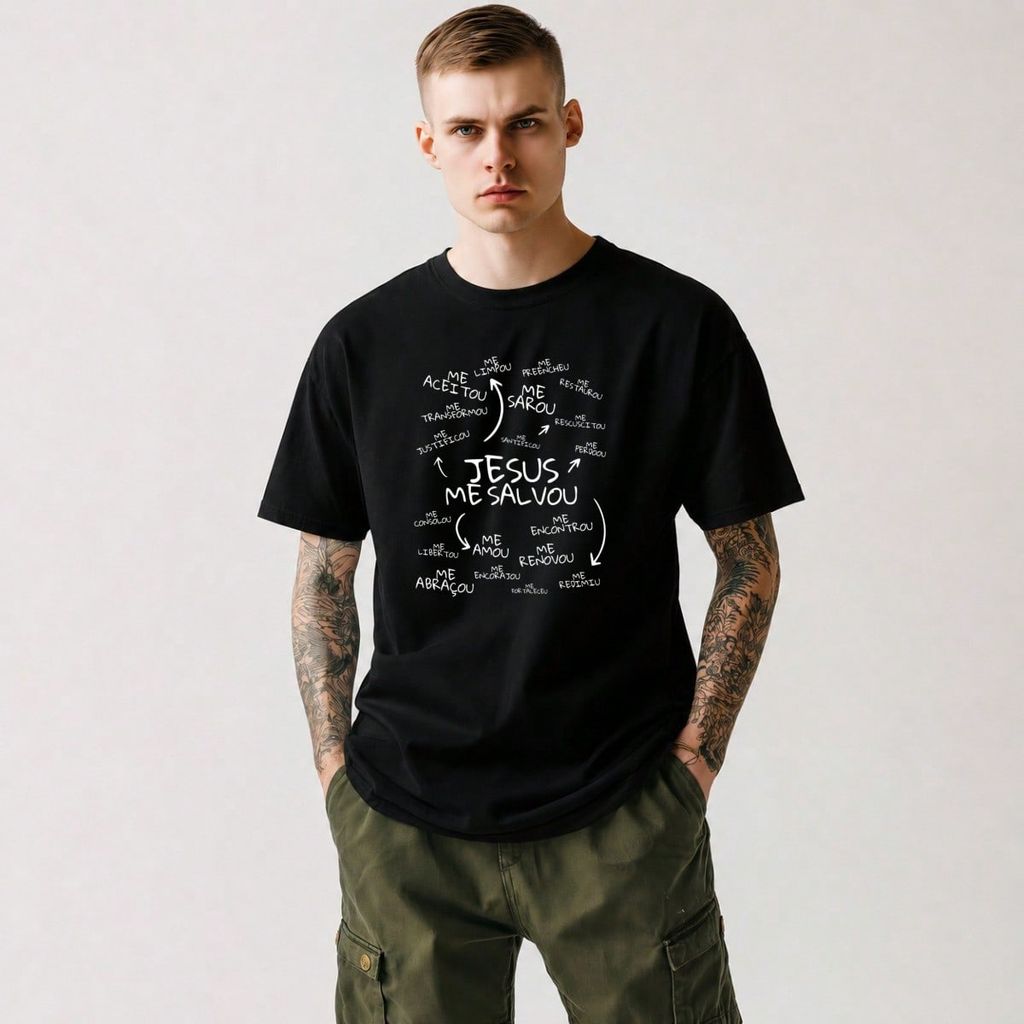 Camiseta Masculina 100% Algodão Estampada Frases Jesus Salva Vidas Religioso Cristão Camisa Casual Básico Confortável