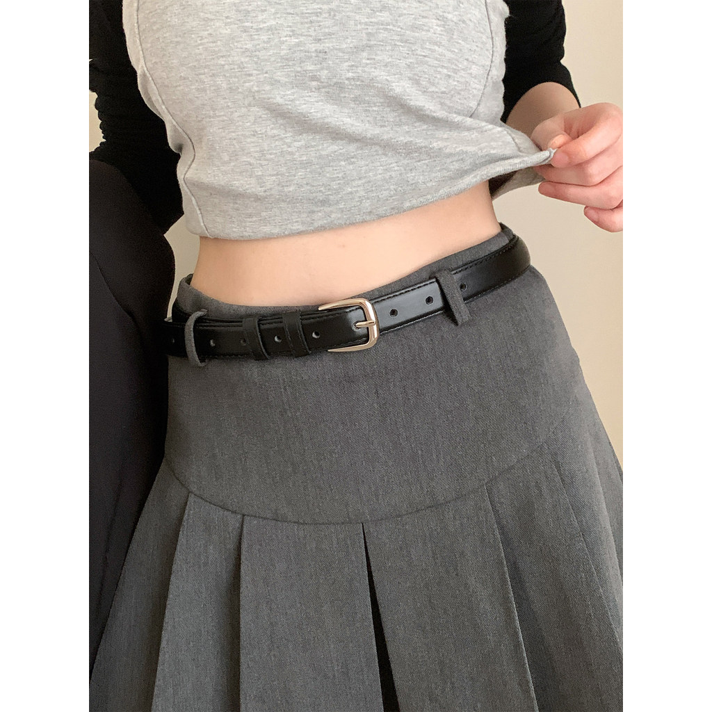 Coreano Retro preto cinto fino moda feminina simples combinando saia Jeans cinto nicho acessórios calças cinto na moda