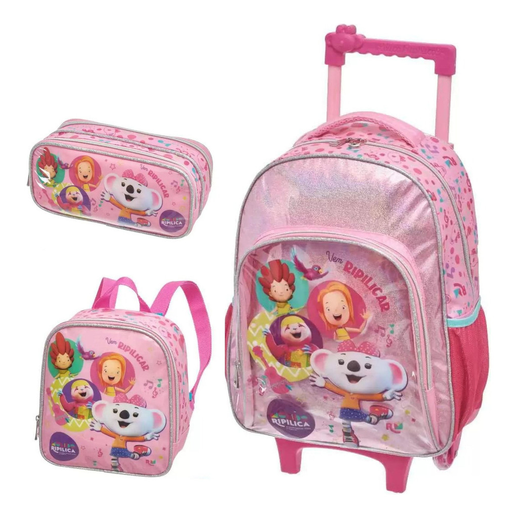 Kit Mochila Rodinhas Lancheira Estojo Lilica Ripilica