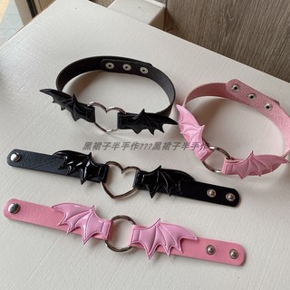 Novo Y2K pequeno diabo asas escuras pescoço corrente pulseira braço jóias ins estilo europeu americano preto rosa Materi