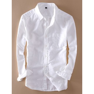 Camisa de linho branca simples masculina fresca Casual respirável linho fino ajuste fino camisa de linho de algodão de m