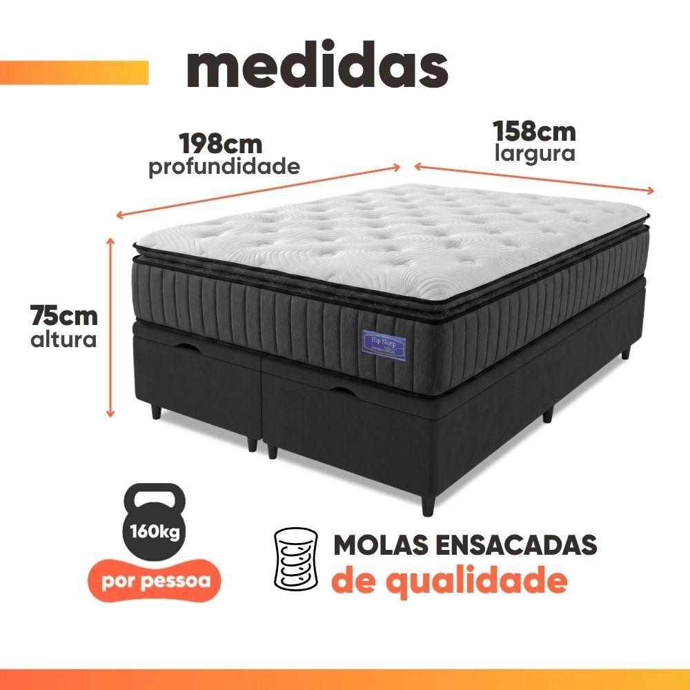 Cama Box Baú Queen Colchão Ortopédico Titã Molas Ensacadas Pillow Top 158x198x75cm Hip Sleep — imagem 2 de 2
