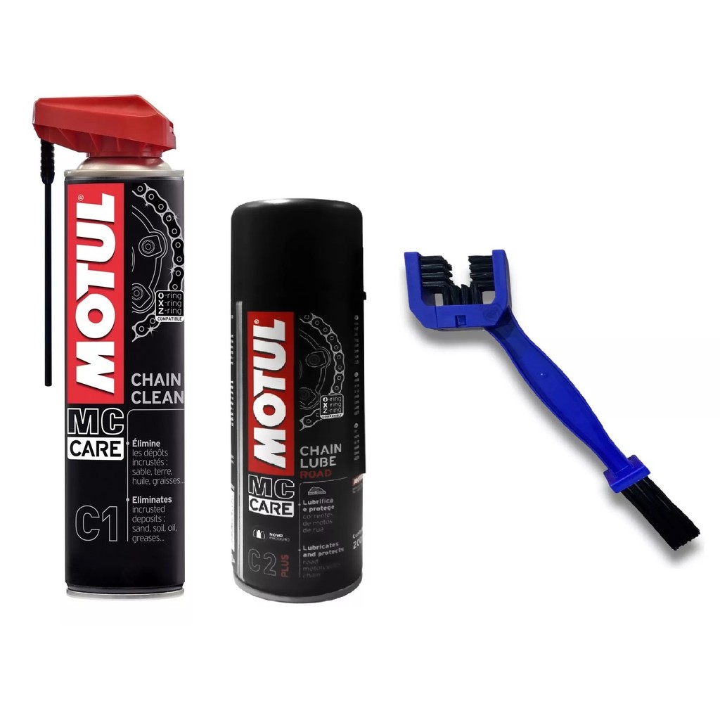 Kit Limpa Corrente Motul Moto Bike Motul C1 Chain Clean + C2 Chain Lube Road 200 Ml + Escovinha