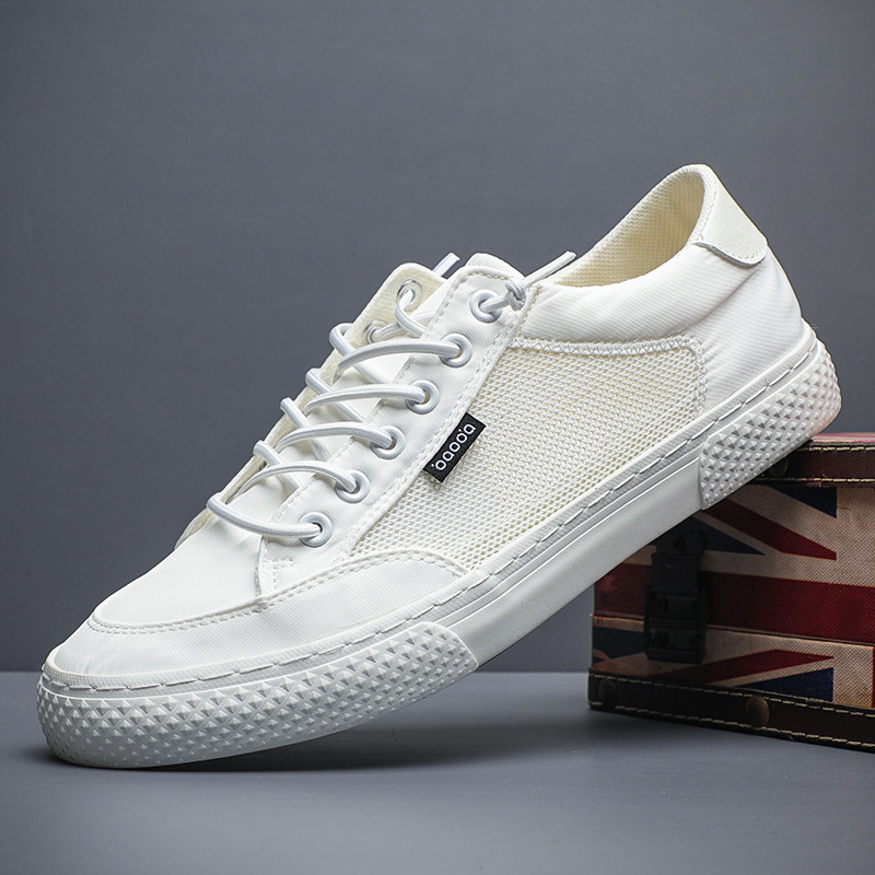 Sapatos masculinos da moda verão respirável sapatos de lona brancos masculinos na moda All-Match sapatos de rede