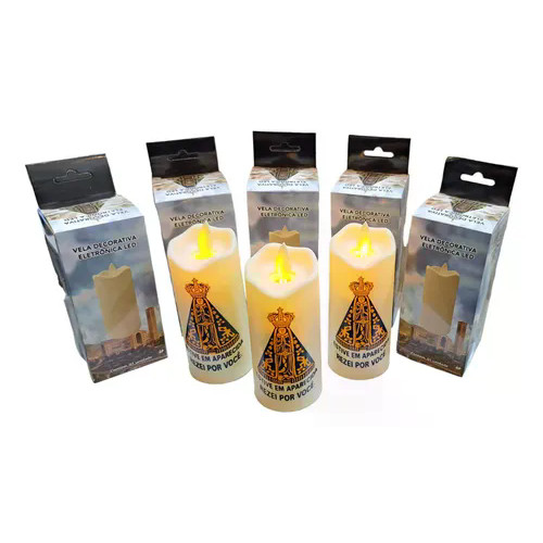 Kit 3 Vela Eletronica Nossa Senhora Aparecida Luz Chama Viva Branco Vela Eletrônica com Pilha 