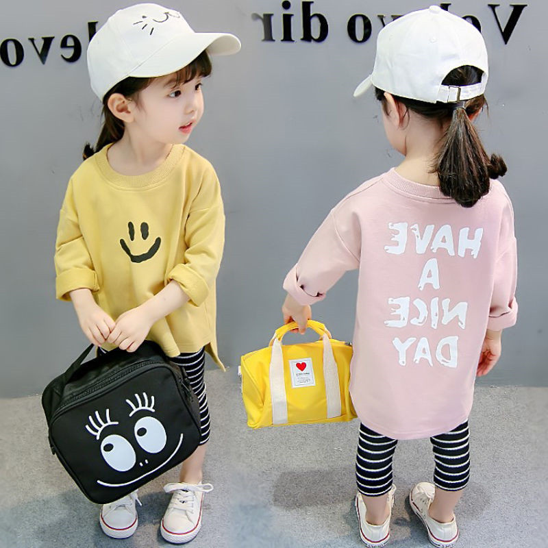 Estilo ocidental meninas puro algodão camiseta bebê manga comprida camisa de fundo novo estilo versão coreana crianças s