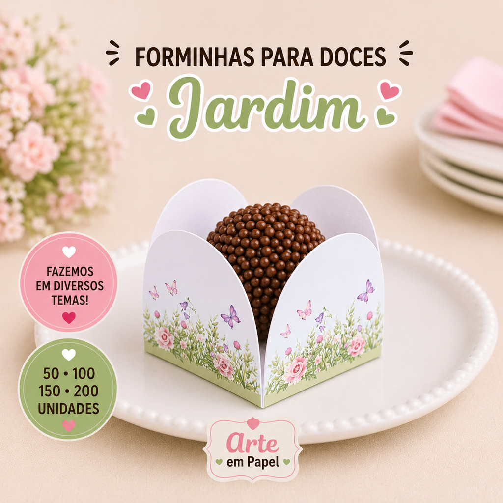Forminhas Para Doces Personalizadas 4 Pétalas JARDIM Envio 24H Festa Aniversário Brigadeiro