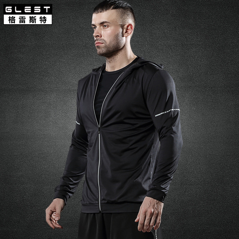 Outono esportes blusão longo masculino com capuz primavera à prova de vento esportes ao ar livre correndo lazer esportes