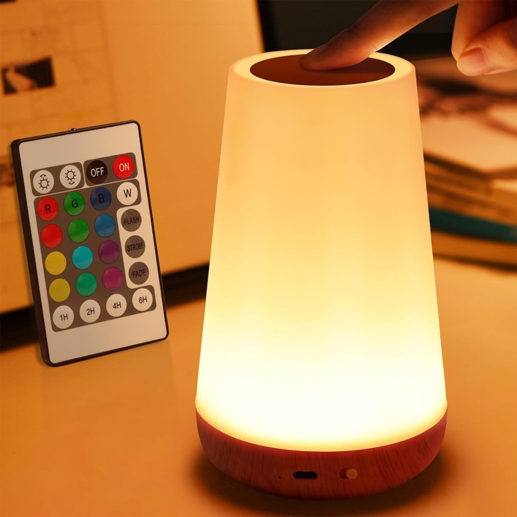 Luminária de Mesa Moderna Touch com Controle Remoto, Luz LED de Cabeceira com Timer Ajustável