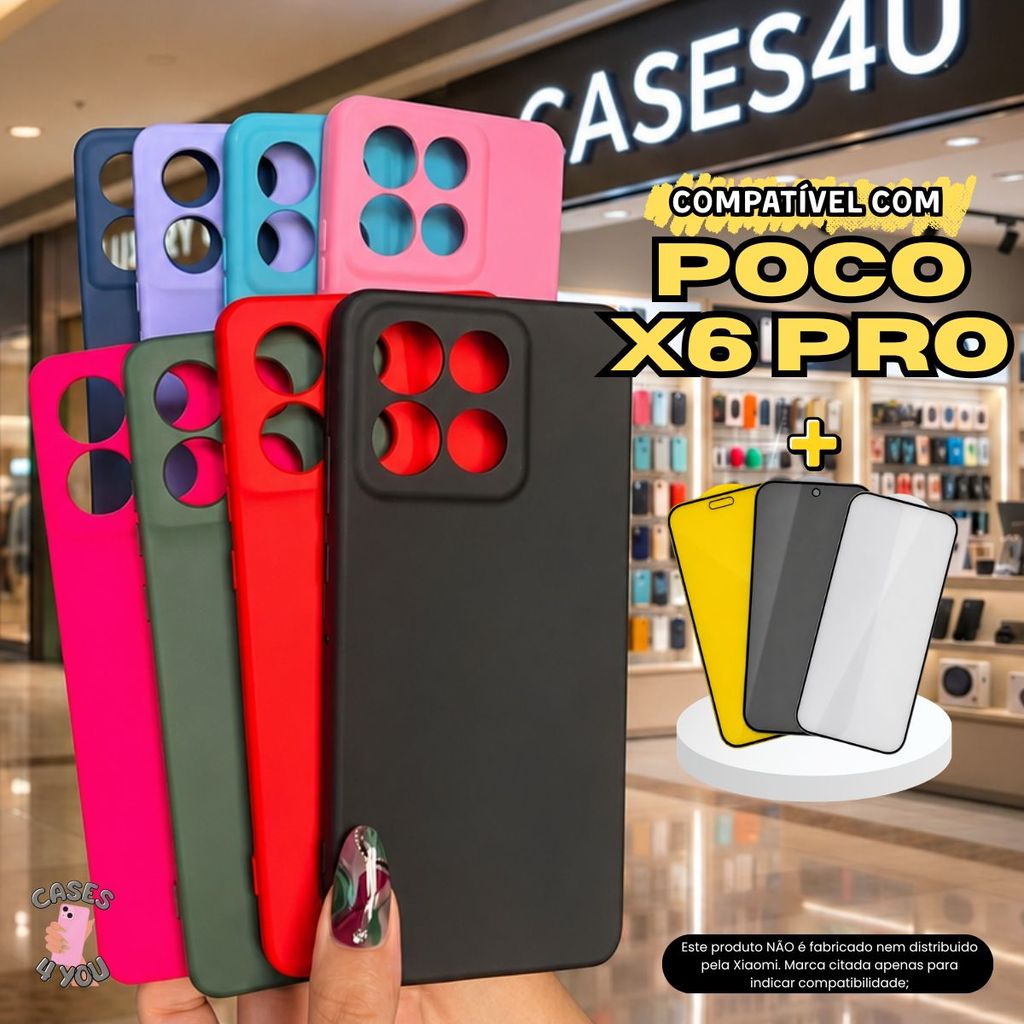 Capa Compatível com Poco X6 Pro Capinha + Película 3D Cerâmica Privacidade Câmera