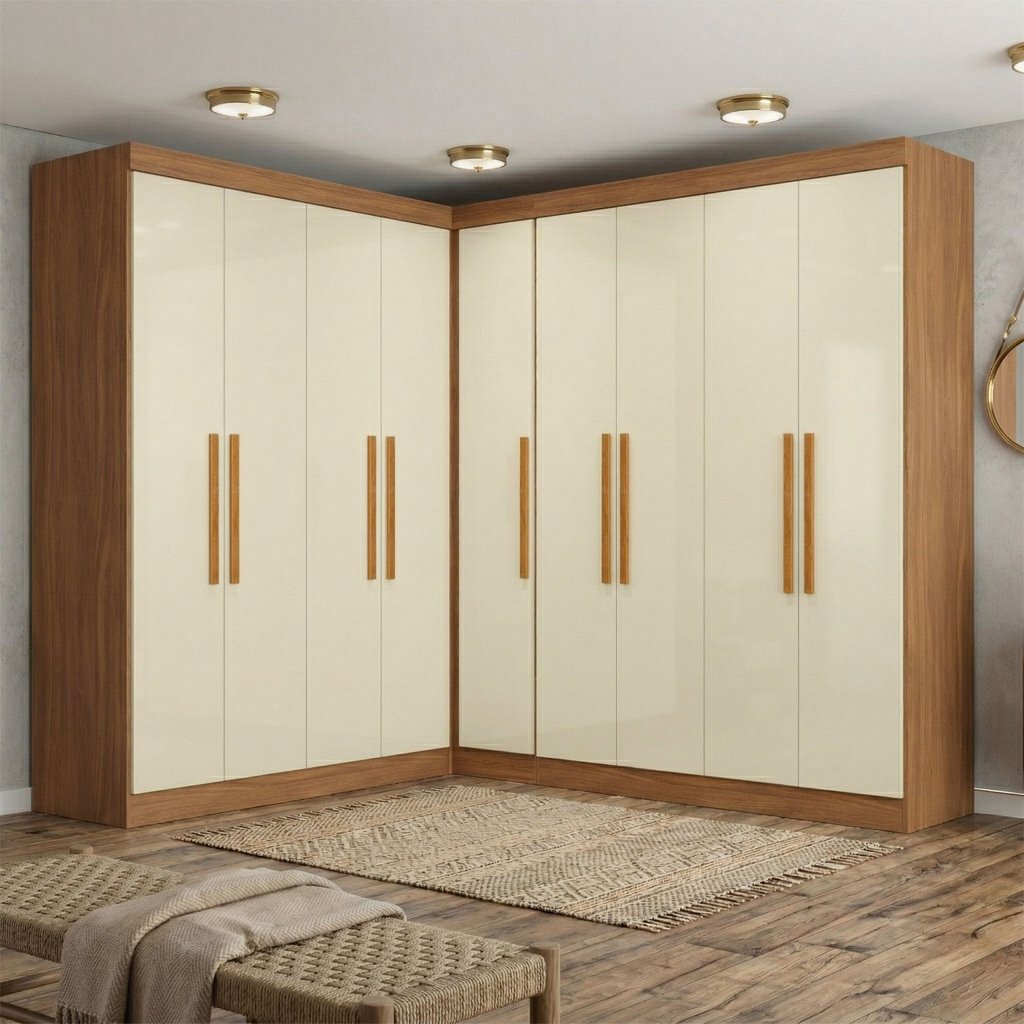Guarda-Roupa Modulado de Canto 9 Portas e 4 Gavetas Paris Off White/Cinamomo Cinamomo/Off White
